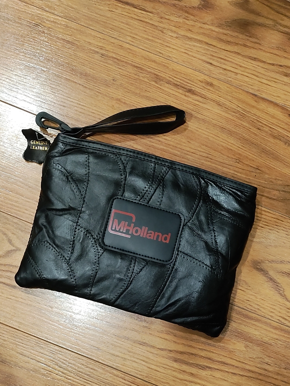 Black Leather Travel Wristlet Pouch